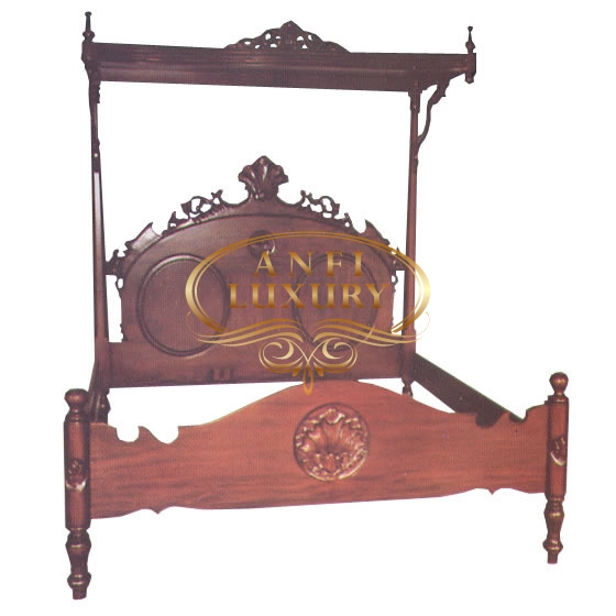 Mahogany Oval Carved Bed Indonesian Furniture